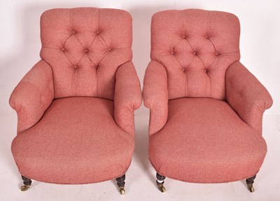 Lot 290 - HOWARD & SONS OF LONDON - PAIR OF MAHOGANY FRAMED ARMCHAIRS