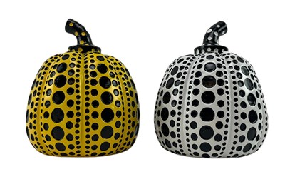 Lot 29 - YAYOI KUSAMA - PUMPKIN X2 - TWO CAST RESIN SCULPTURES
