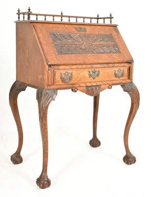 Lot 459 - EDWARDIAN GOTHIC PUGIN MANNER CARVED OAK BUREAU WRITING DESK