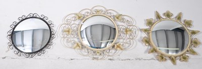 Lot 780 - THREE 20TH CENTURY CIRCULAR CONVEX MIRRORS WITH TOLEWARE FRAMES