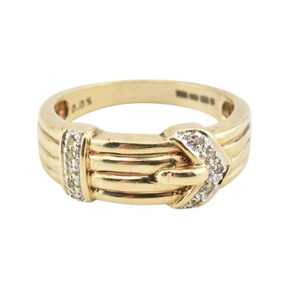 Lot 341 - HALLMARKED 9CT GOLD & DIAMOND BUCKLE RING