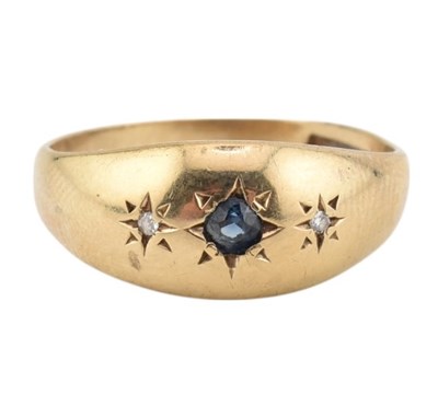 Lot 351 - HALLMARKED 9CT GOLD SAPPHIRE & DIAMOND DOME RING