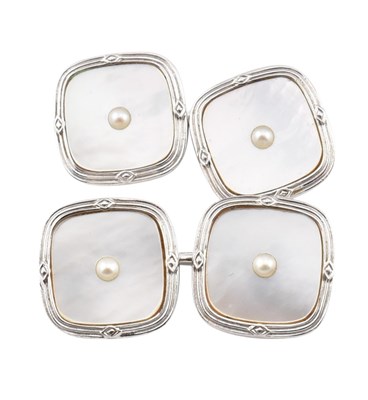 Lot 80 - 9CT WHITE GOLD MOTHER OF PEARL & PEARL CUFFLINKS