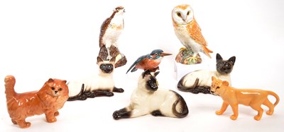 Lot 151 - BESWICK - COLLECTION OF EIGHT ANIMAL FIGURES - CATS & BIRDS ETC.