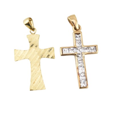 Lot 359 - HALLMARKED 9CT GOLD & CZ CROSS PENDANT & 9CT GOLD CROSS PENDANT