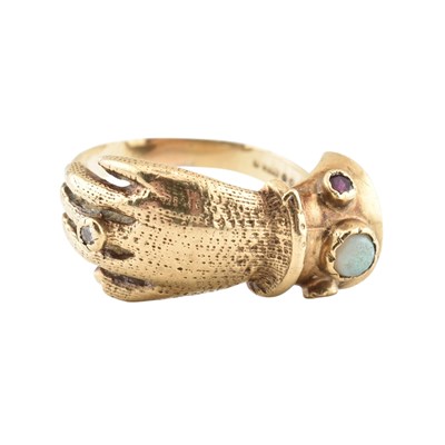 Lot 52 - HALLMARKED 9CT GOLD OPAL & GEM SET GEORGIAN STYLE HAND RING