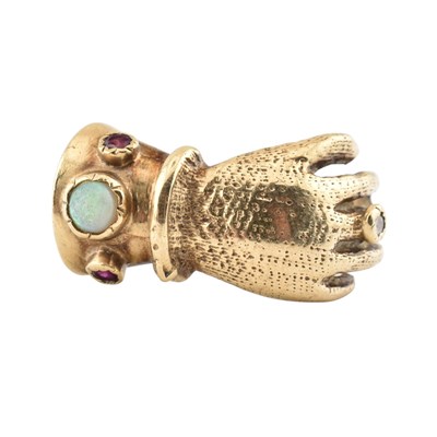 Lot 52 - HALLMARKED 9CT GOLD OPAL & GEM SET GEORGIAN STYLE HAND RING