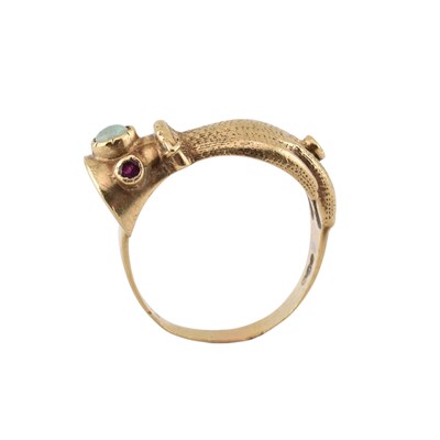Lot 52 - HALLMARKED 9CT GOLD OPAL & GEM SET GEORGIAN STYLE HAND RING