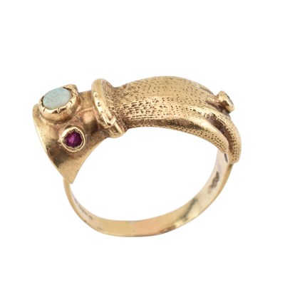 Lot 52 - HALLMARKED 9CT GOLD OPAL & GEM SET GEORGIAN STYLE HAND RING