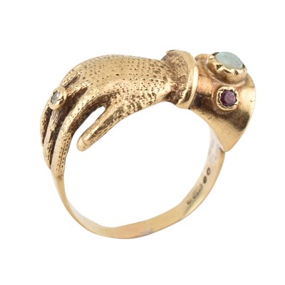 Lot 52 - HALLMARKED 9CT GOLD OPAL & GEM SET GEORGIAN STYLE HAND RING