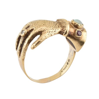 Lot 52 - HALLMARKED 9CT GOLD OPAL & GEM SET GEORGIAN STYLE HAND RING