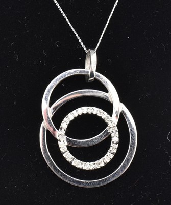 Lot 396 - HALLMARKED 9CT WHITE GOLD & DIAMOND PENDANT NECKLACE