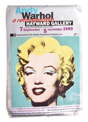 Lot 118 - ANDY WARHOL - RETROSPECTIVE AT THE HAYWARD GALLERY 1989 VINTAGE POSTER WITH TURQUOISE MARILYN