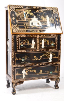 Lot 707 - CONTEMPORARY CHINOISERIE BLACK LACQUER BUREAU