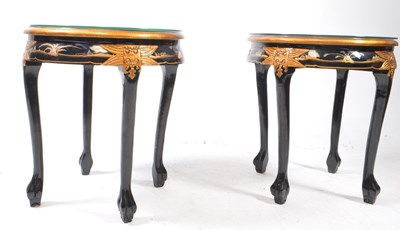 Lot 706 - PAIR OF MODERN CHINOISERIE BLACK LACQUER & GILT OCCASIONAL TABLES