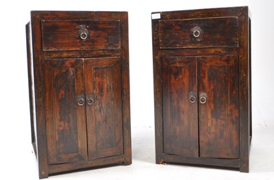 Lot 718 - PAIR OF 20TH CENTURY OAK FRENCH PEDESTAL BEDSIDE CABINETS