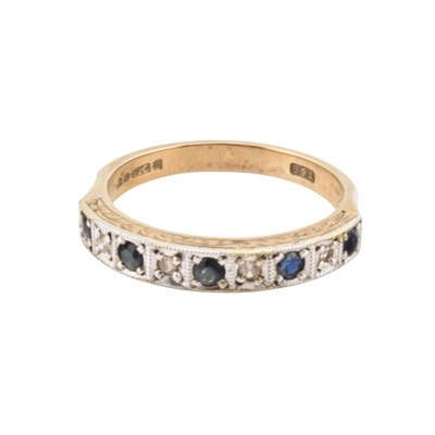 Lot 356 - HALLMARKED 9CT GOLD SAPPHIRE & DIAMOND HALF ETERNITY RING
