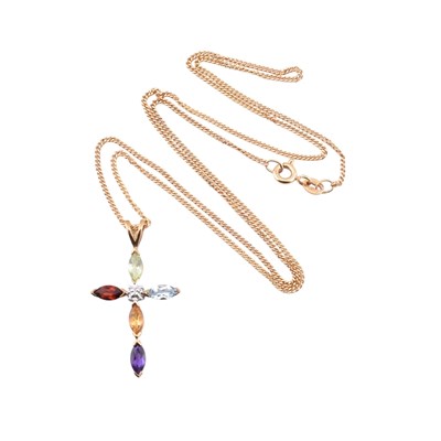 Lot 335 - ITALIAN 9CT GOLD MULTI GEM SET PENDANT & NECKLACE - UNOAERRE