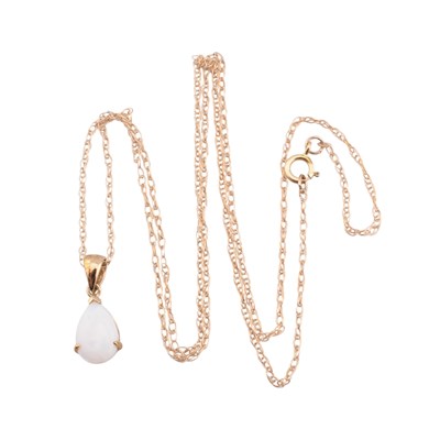 Lot 415 - 9CT GOLD & OPAL DROP PENDANT & NECKLACE CHAIN