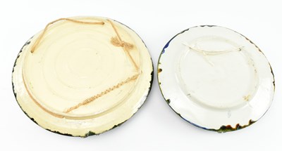 Lot 28 - TWO PORTUGUESE PALISSY WARE HAND PAINTED CERAMIC CRAB CHARGERS
