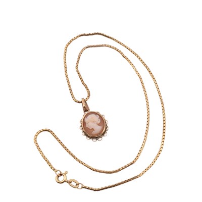 Lot 419 - HALLMARKED 9CT GOLD CAMEO PENDANT & NECKLACE CHAIN