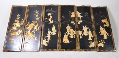 Lot 644 - SIX VINTAGE 20TH CENTURY CHINESE BLACK LACQUERED PANELS