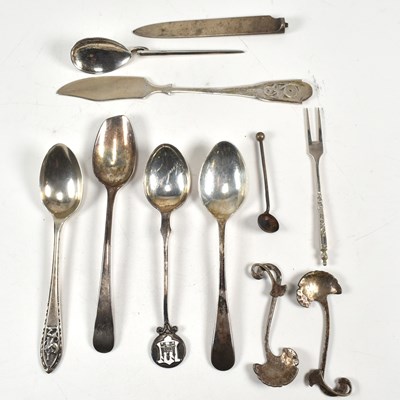 Lot 153 - COLLECTION OF HALLMARKED SILVER FLATWARES - SPOONS, FORKS, CONDIMENTS, ROMAN SPOON