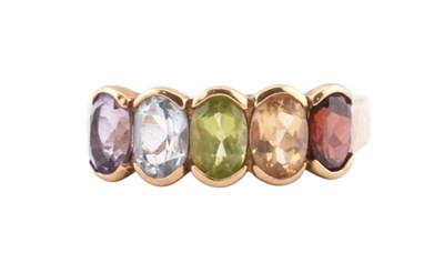 Lot 261 - HALLMARKED 9CT GOLD MULTI GEM FIVE STONE RING