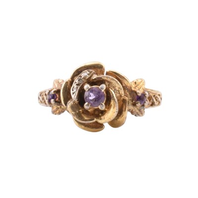 Lot 313 - HALLMARKED SILVER GILT AMETHYST & DIAMOND ROSE RING