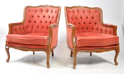 Lot 796 - FRENCH EMPIRE STYLE BUTTON BACK FAUTEUIL WALNUT LIBRARY ARMCHAIRS