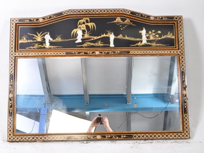 Lot 760a - CONTEMPORARY CHINOISERIE LACQUER & GILT OVER MANTEL MIRROR