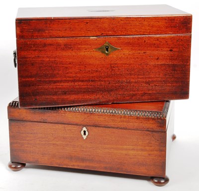 Lot 330 - EARLY 20TH CENTURY MAHOGANY JEWELLERY BOX & TEA CADDY