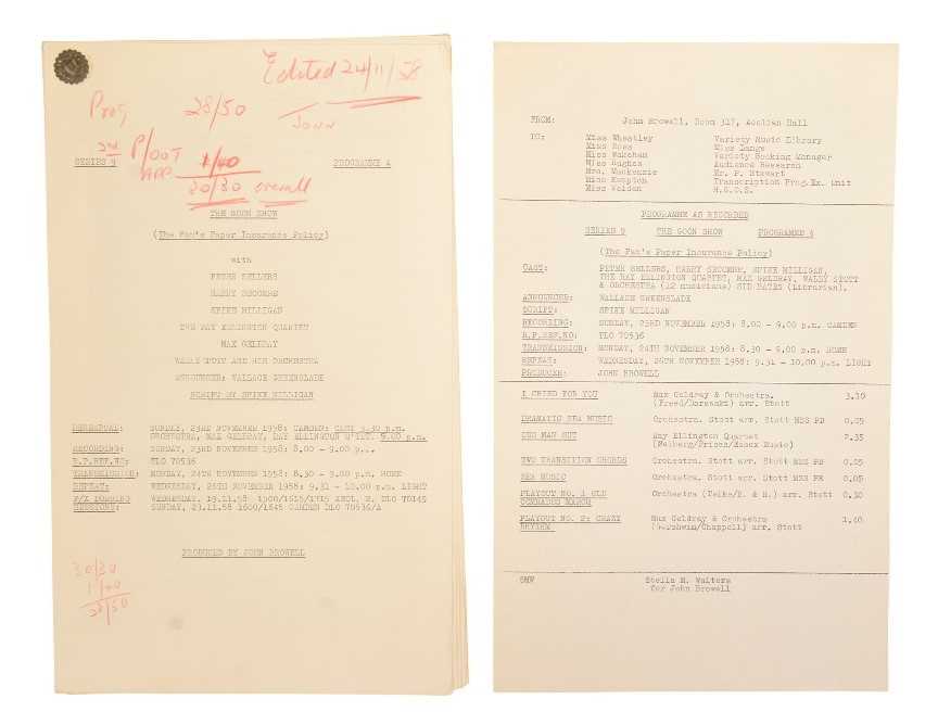 Lot 22 - THE GOON SHOW – BBC COMEDY SHOW 1951-1960 - ORIGINAL RECORDING SCRIPT