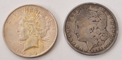 Lot 512 - 1896 USA MORGAN DOLLAR & 1922 PEACE DOLLAR