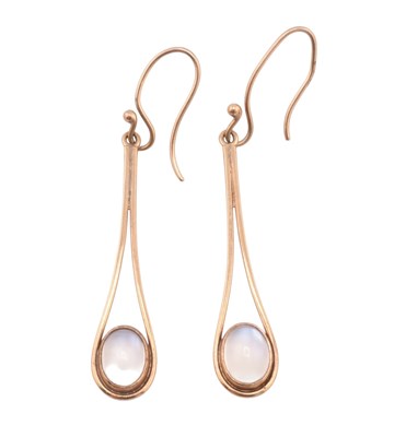 Lot 118 - PAIR OF GOLD & MOONSTONE PENDANT EARRINGS