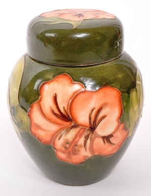 Lot 170 - MOORCROFT POTTERY - LATE 20TH CENTURY HIBISCUS PATTERN GINGER JAR