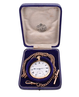 Lot 62 - 9CT ROSE GOLD ALBERT CHAIN & GOLD FILLED OPEN FACE POCKET WATCH