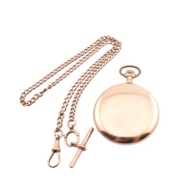 Lot 62 - 9CT ROSE GOLD ALBERT CHAIN & GOLD FILLED OPEN FACE POCKET WATCH