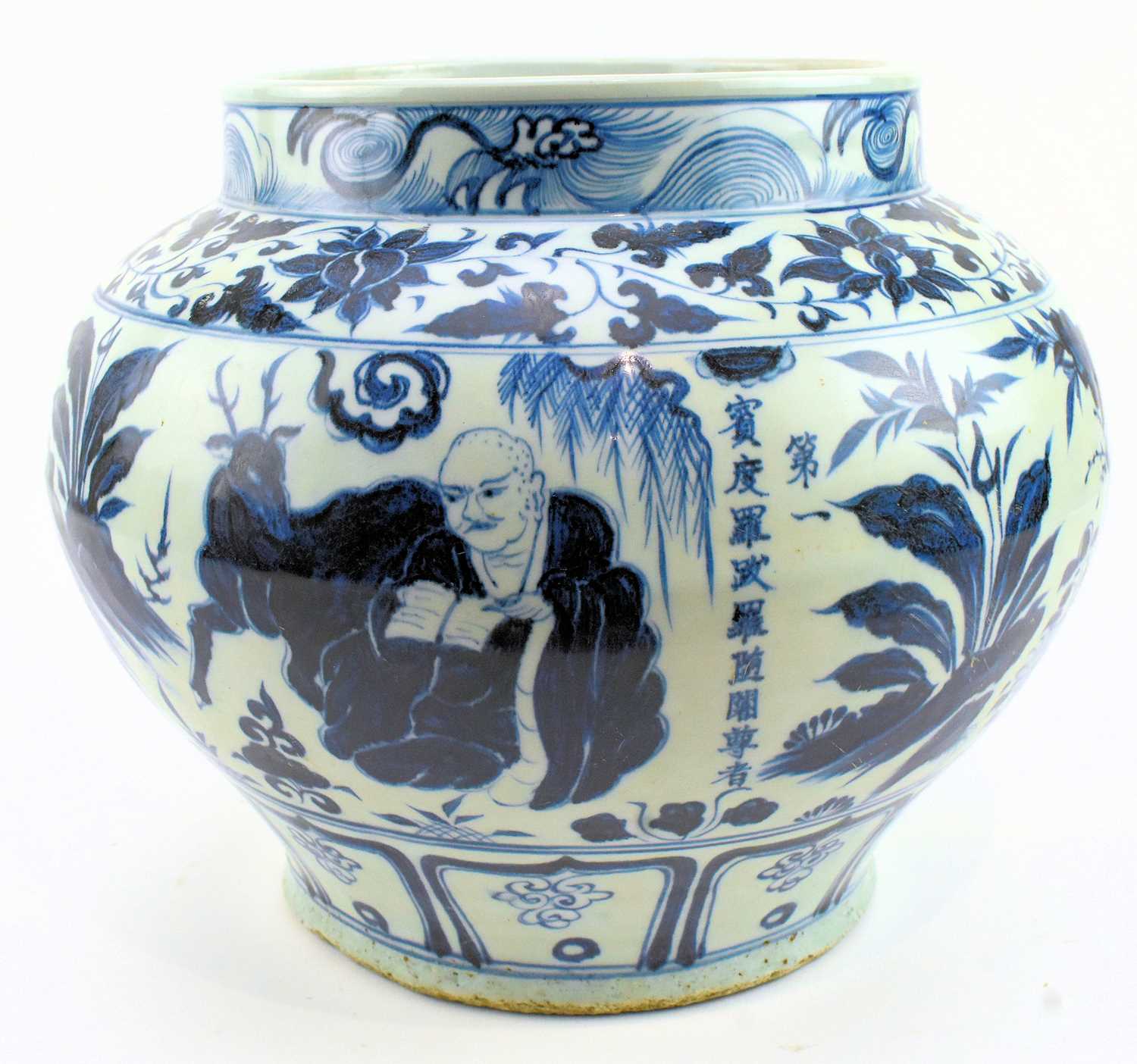 Lot 270 - SCARSE SET OF SIX 18 ARHATS LUOHANS JARS 元 青花 十八罗汉 罐