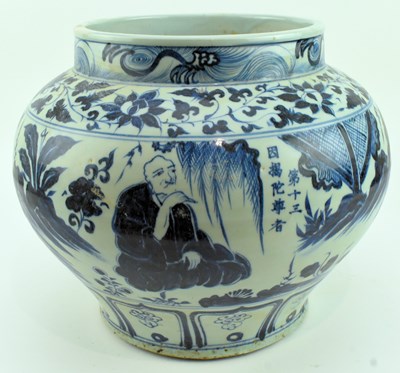 Lot 270 - SCARSE SET OF SIX 18 ARHATS LUOHANS JARS 元 青花 十八罗汉 罐