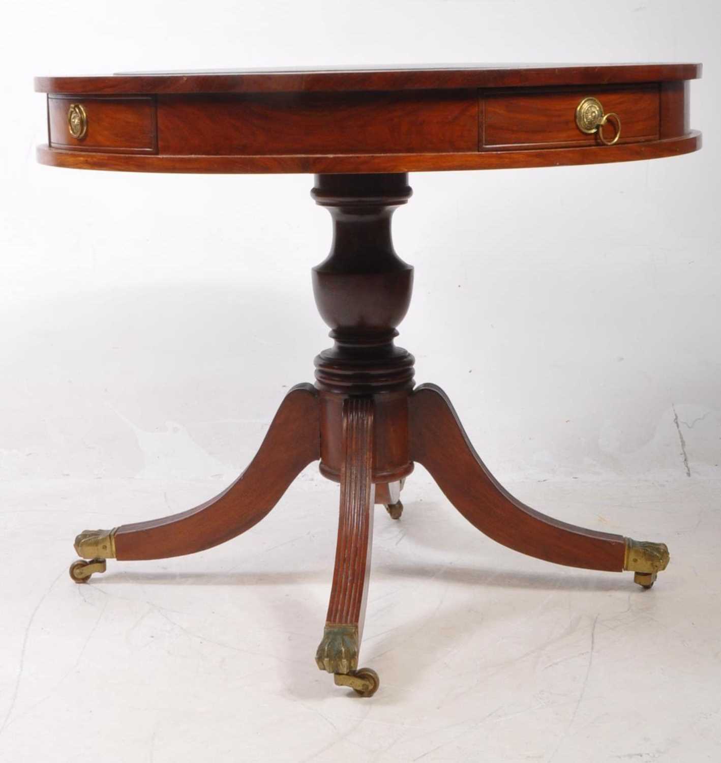 Lot 970 - REGENCY STYLE MAHOGANY VENEERED DRUM TABLE