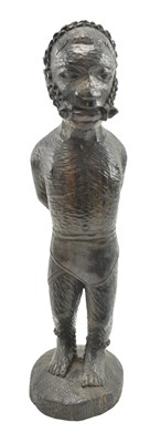 Lot 43 - AFRICAN ABOLITIONIST CARVED WOOD FIGURE OF CHAINED & HOBBLED MAN