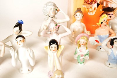 Lot 98 - COLLECTION OF 20TH CENTURY PORCELAIN PIN CUSHION HALF DOLLS AND BOOK