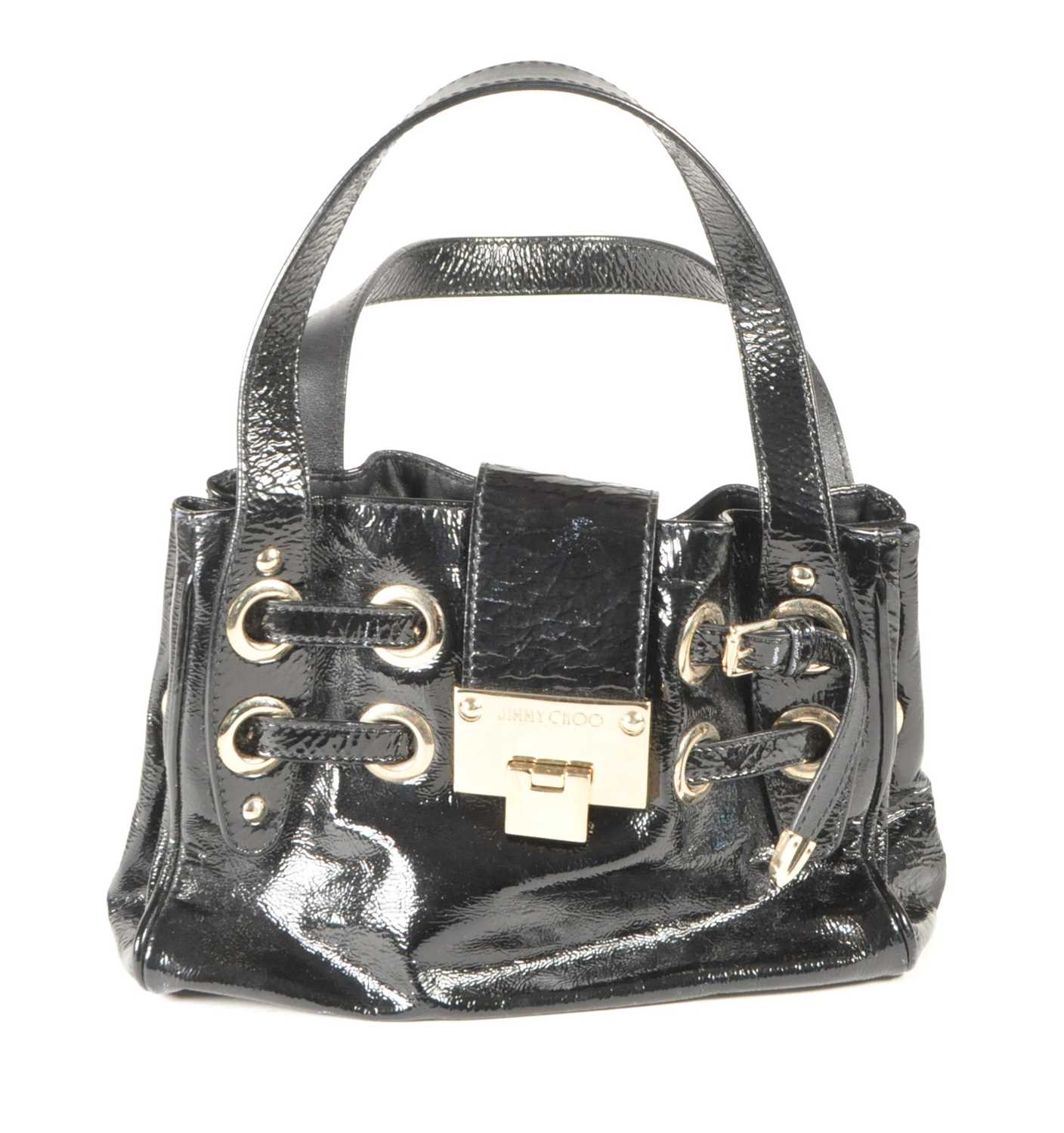 Lot 371 - JIMMY CHOO - VINTAGE DESIGNER BLACK LEATHER HAND BAG