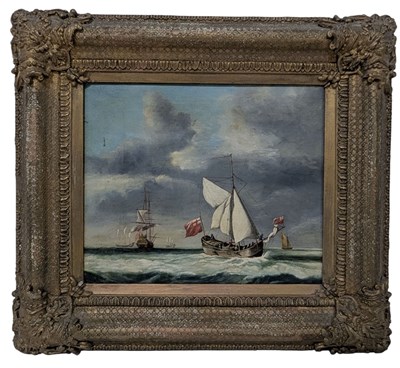 Lot 383 - CIRCLE OF WILLEM VAN DE VELDE THE YOUNGER (1633-1707) - OIL ON BOARD MARITIME PAINTING