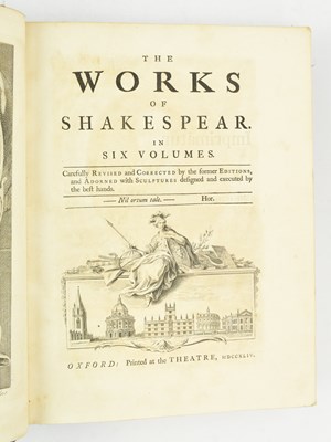 Lot 10 - SHAKESPEARE, WILLIAM. 1744 THE WORKS OF SHAKESPEAR FIRST HANMER EDITION IN SIX VOLS