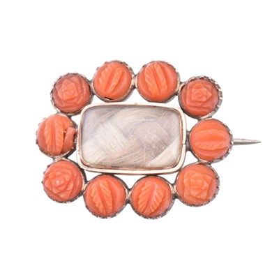 Lot 79 - TWO 19TH CENTURY BROOCH PINS - CHALCEDONY, TURQUOISE, CORAL