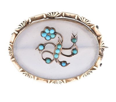 Lot 79 - TWO 19TH CENTURY BROOCH PINS - CHALCEDONY, TURQUOISE, CORAL