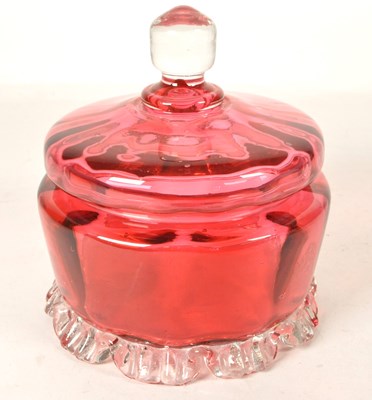 Lot 111 - 19TH CENTURY VICTORIAN CRANBERRY GLASS LIDDED POT AND EPERGNE