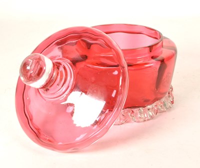 Lot 111 - 19TH CENTURY VICTORIAN CRANBERRY GLASS LIDDED POT AND EPERGNE